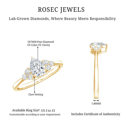 Pear Cut Lab Grown Diamond Trio Engagement Ring