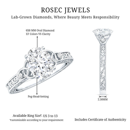 Antique Style Oval Shape Lab Grown Diamond Solitaire Celtic Knot Ring