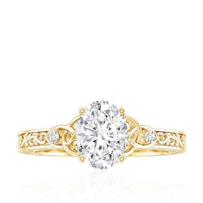 Antique Style Oval Shape Lab Grown Diamond Solitaire Celtic Knot Ring