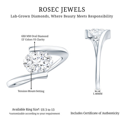 Simple Oval Shape Lab Grown Diamond Solitaire Bypass Ring