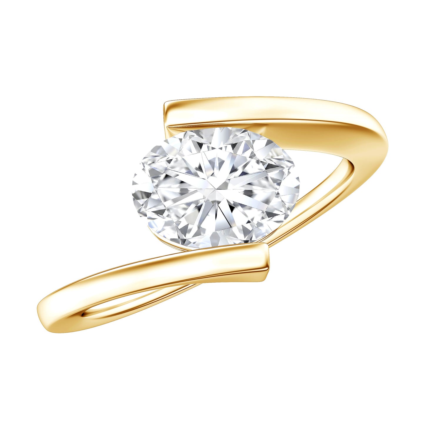 Simple Oval Shape Lab Grown Diamond Solitaire Bypass Ring