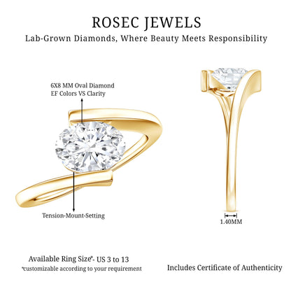 Simple Oval Shape Lab Grown Diamond Solitaire Bypass Ring