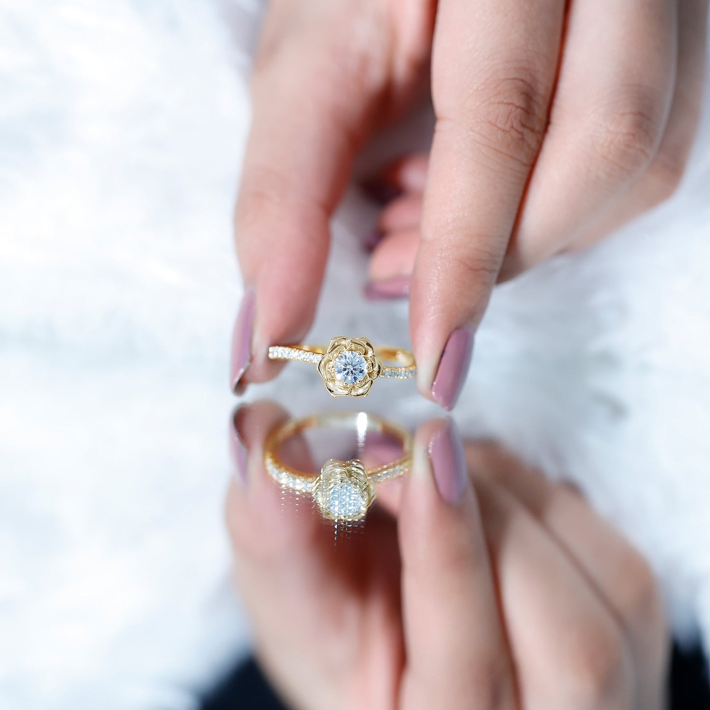 Nature Inspired Floral Engagement Ring with Lab Grown Diamond