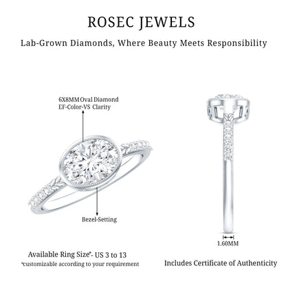Oval Lab Grown Diamond Solitaire Engagement Ring in Bezel Setting