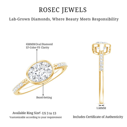 Oval Lab Grown Diamond Solitaire Engagement Ring in Bezel Setting