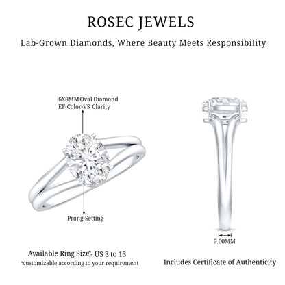 Oval Lab Grown Diamond Solitaire Ring in Split Shank