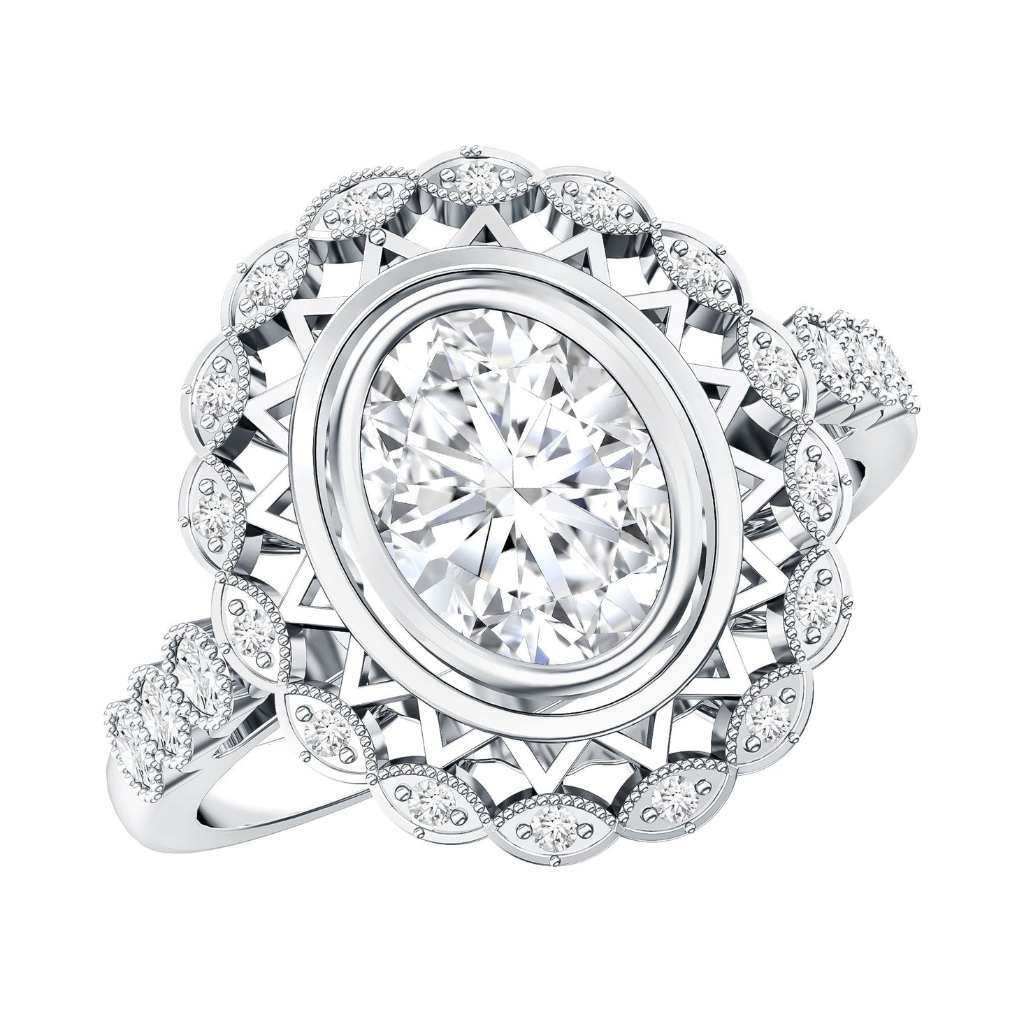 Vintage Style Oval Lab Grown Diamond Statement Engagement Ring