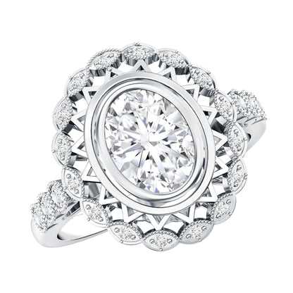 Vintage Style Oval Lab Grown Diamond Statement Engagement Ring
