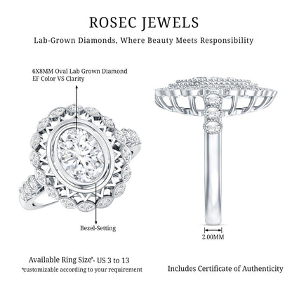 Vintage Style Oval Lab Grown Diamond Statement Engagement Ring