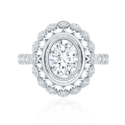Vintage Style Oval Lab Grown Diamond Statement Engagement Ring
