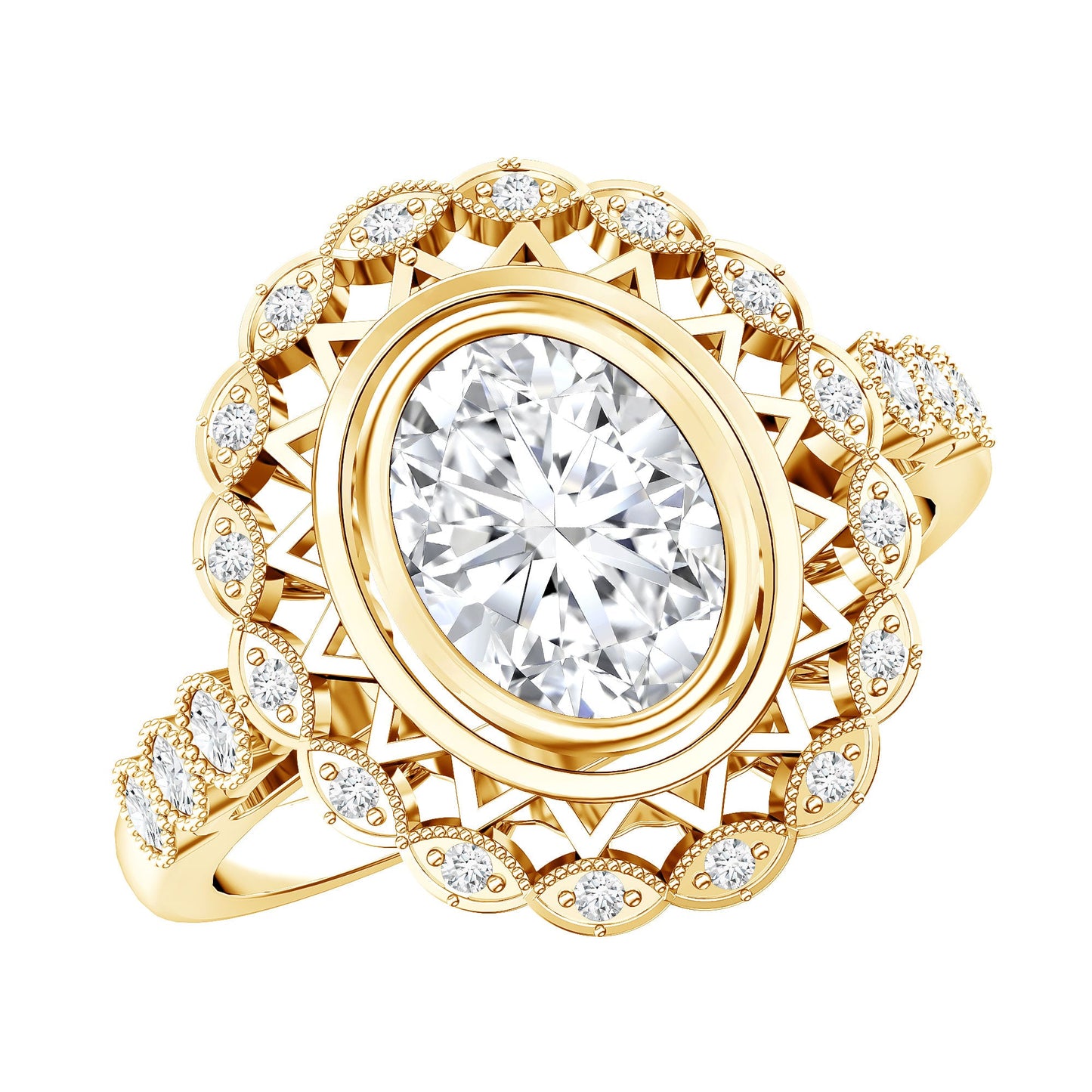 Vintage Style Oval Lab Grown Diamond Statement Engagement Ring