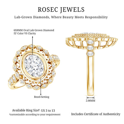 Vintage Style Oval Lab Grown Diamond Statement Engagement Ring