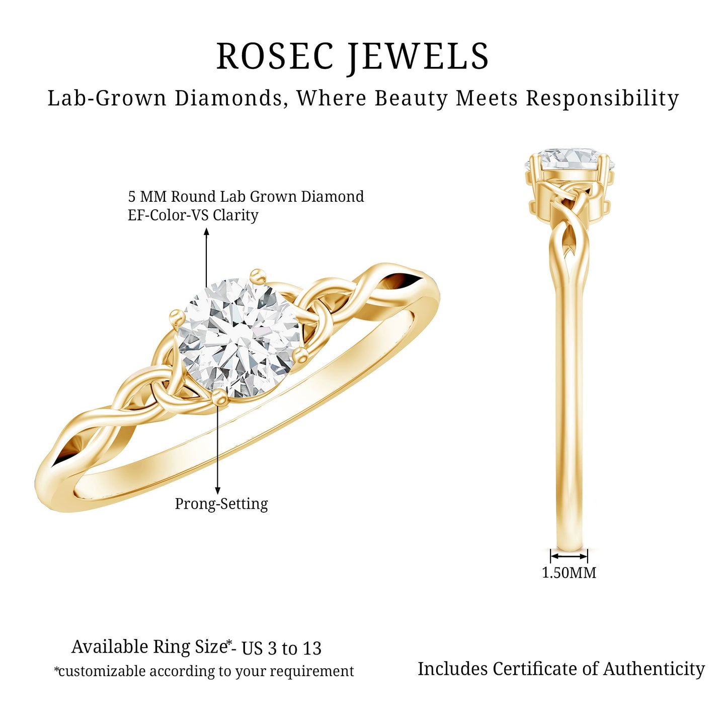 Solitaire Lab Grown Diamond Celtic Knot Promise Ring