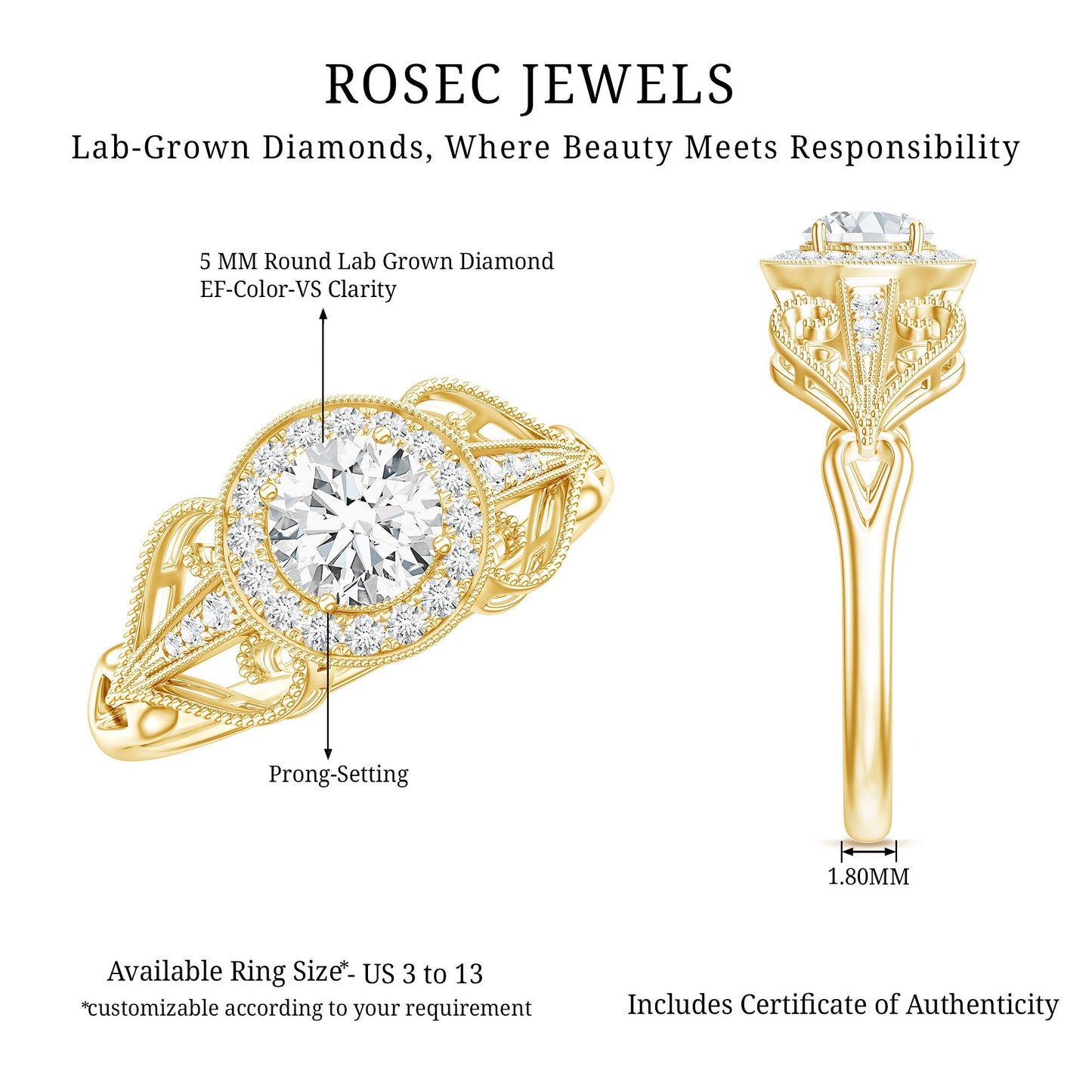 Vintage Inspired Engagement Ring with Lab Grown Diamond