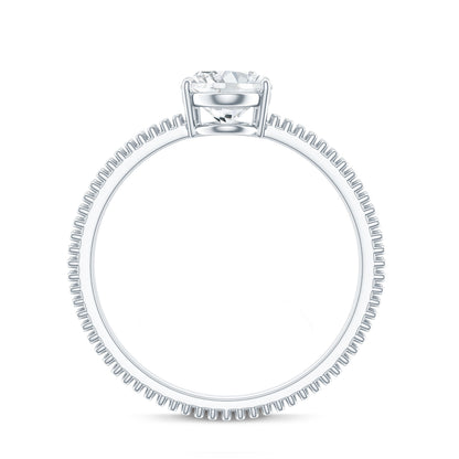 Oval Shaped Lab Grown Diamond Solitaire Ring with Beaded Detailing
