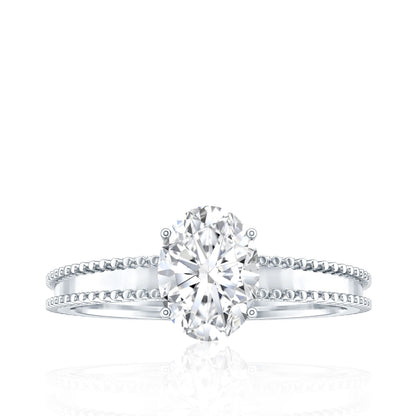 Oval Shaped Lab Grown Diamond Solitaire Ring with Beaded Detailing