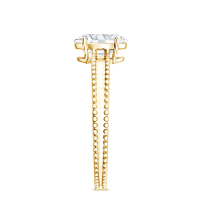 Oval Shaped Lab Grown Diamond Solitaire Ring with Beaded Detailing
