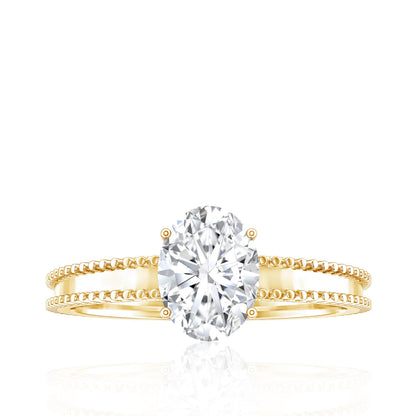 Oval Shaped Lab Grown Diamond Solitaire Ring with Beaded Detailing