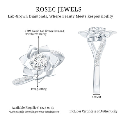 Lab Grown Diamond Nature Inspired Floral Bypass Ring
