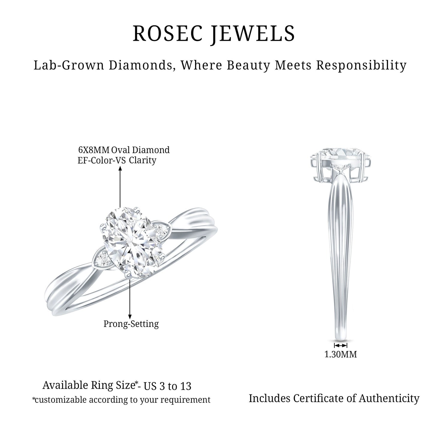 Oval Lab Grown Diamond Simple Solitaire Ring