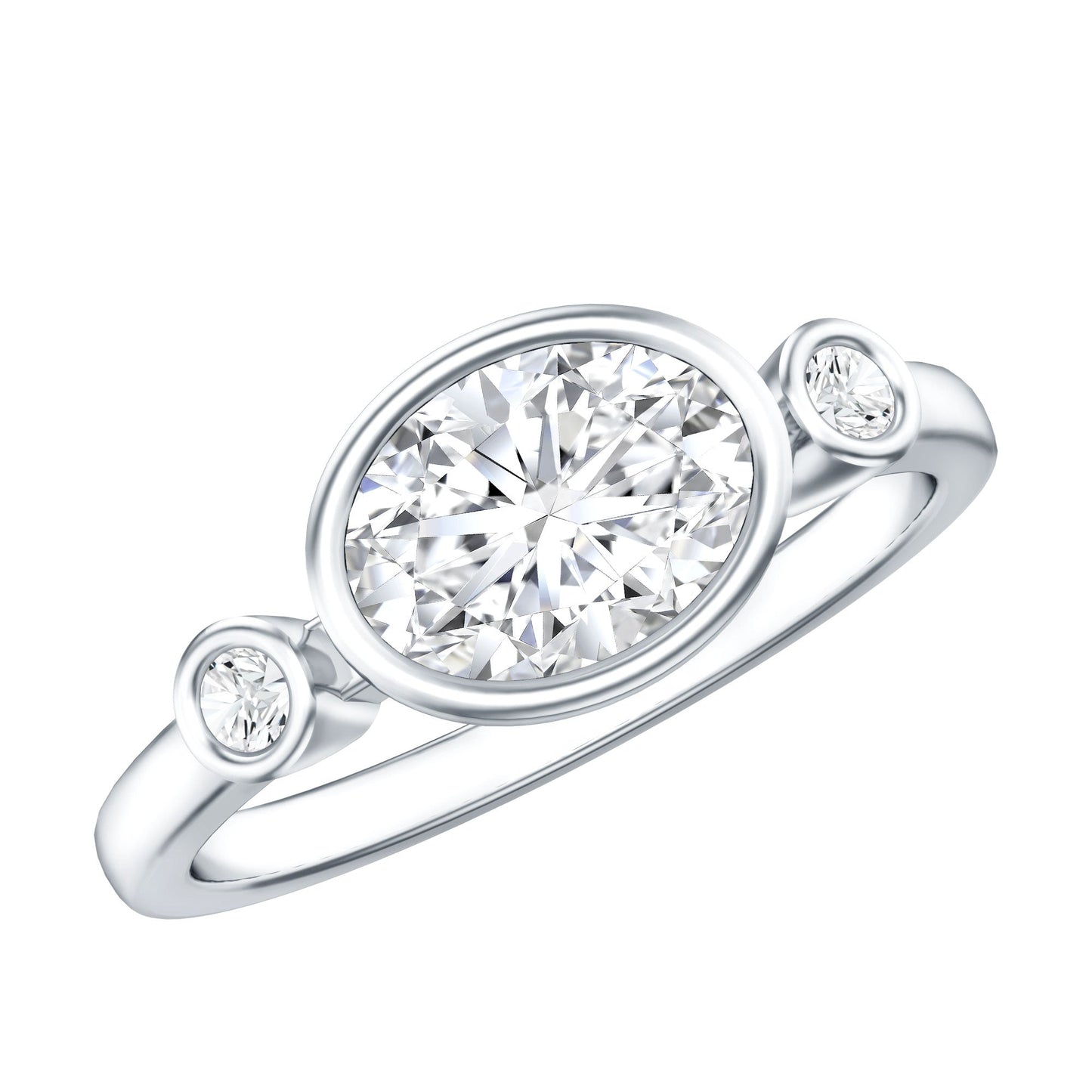 Bezel Set Oval Lab Grown Diamond East West Engagement Ring