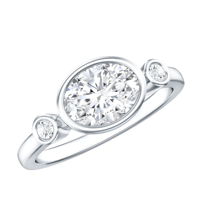 Bezel Set Oval Lab Grown Diamond East West Engagement Ring