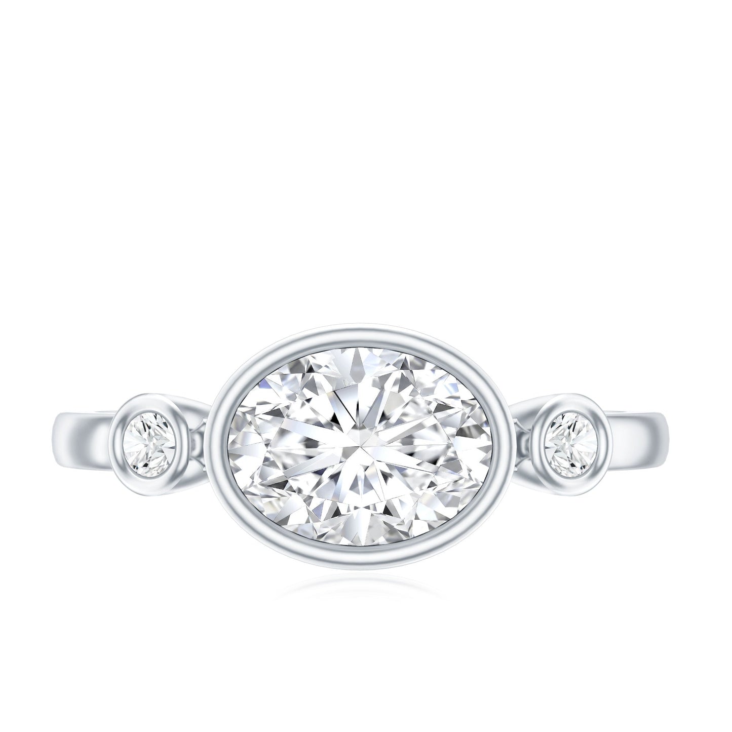 Bezel Set Oval Lab Grown Diamond East West Engagement Ring