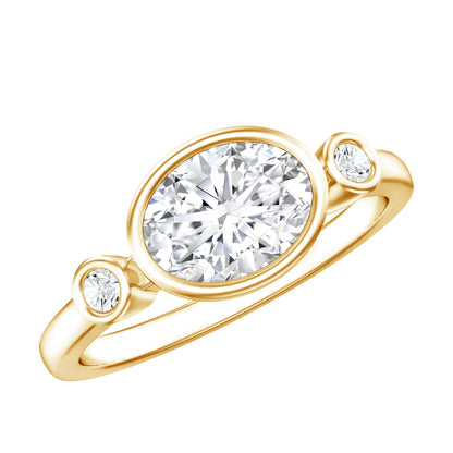 Bezel Set Oval Lab Grown Diamond East West Engagement Ring