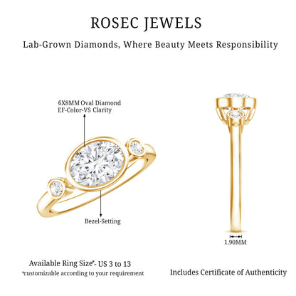 Bezel Set Oval Lab Grown Diamond East West Engagement Ring