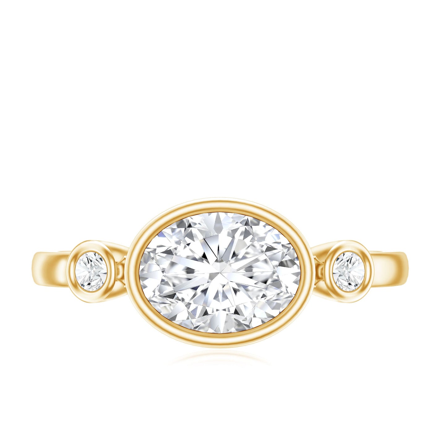 Bezel Set Oval Lab Grown Diamond East West Engagement Ring