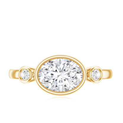 Bezel Set Oval Lab Grown Diamond East West Engagement Ring
