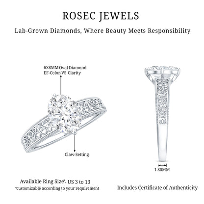 Oval Shape 1.2 Carat Lab Grown Diamond Filigree Engagement Ring