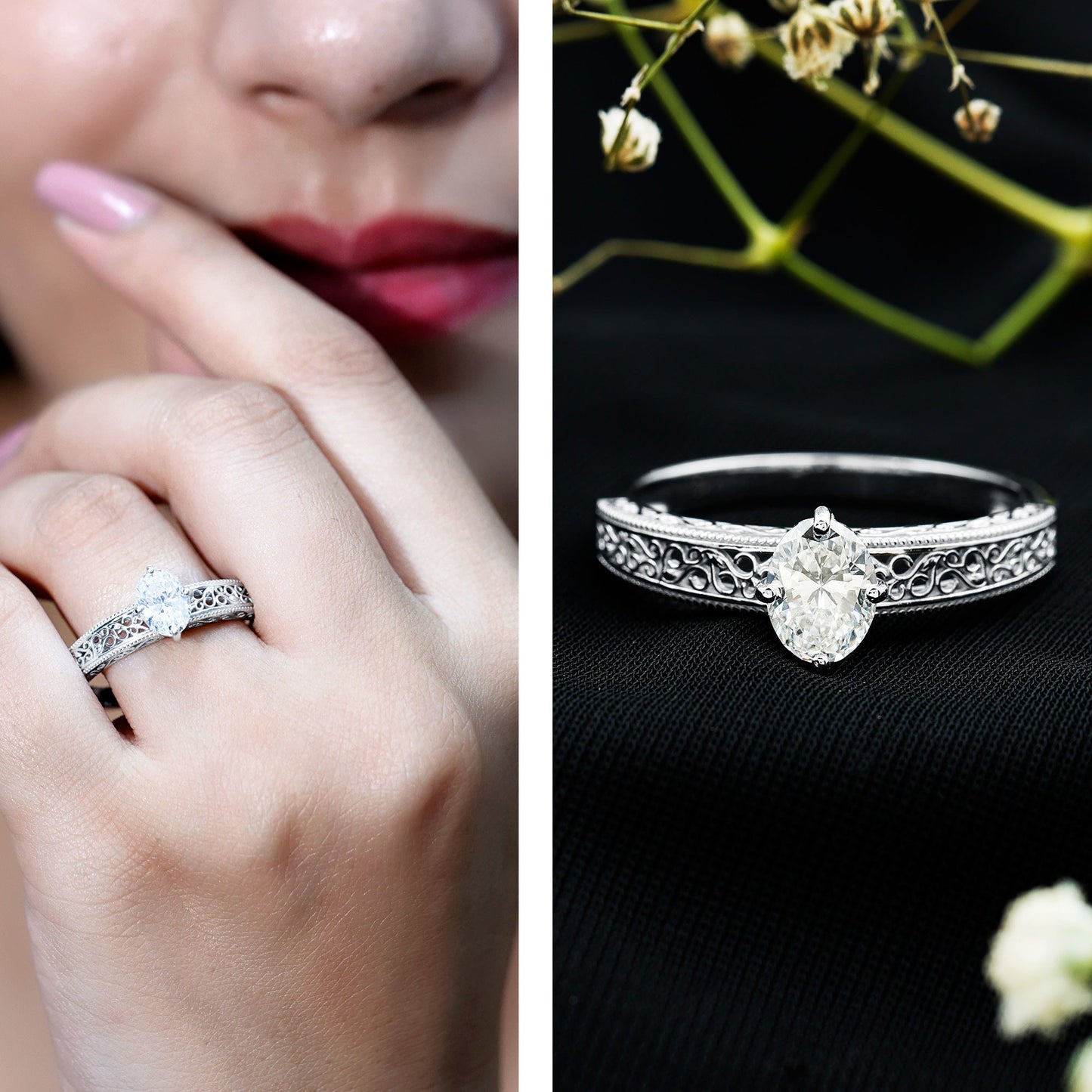 Oval Shape 1.2 Carat Lab Grown Diamond Filigree Engagement Ring