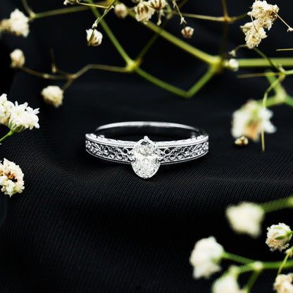 Oval Shape 1.2 Carat Lab Grown Diamond Filigree Engagement Ring