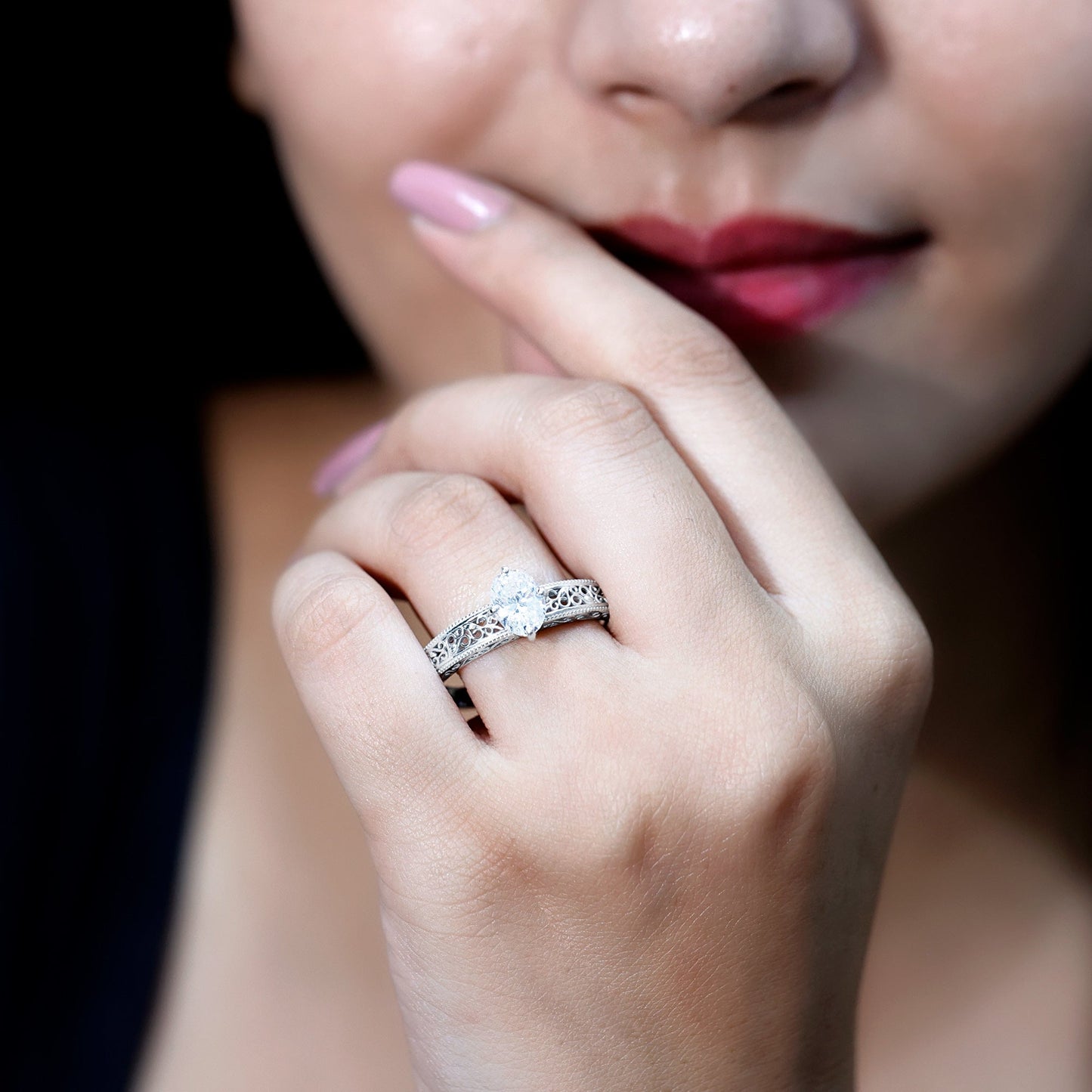 Oval Shape 1.2 Carat Lab Grown Diamond Filigree Engagement Ring