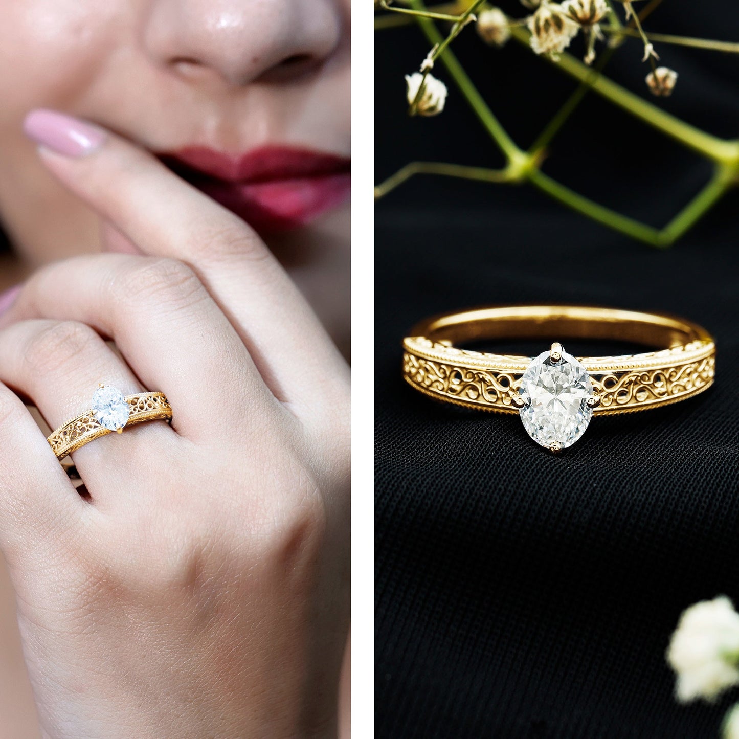 Oval Shape 1.2 Carat Lab Grown Diamond Filigree Engagement Ring