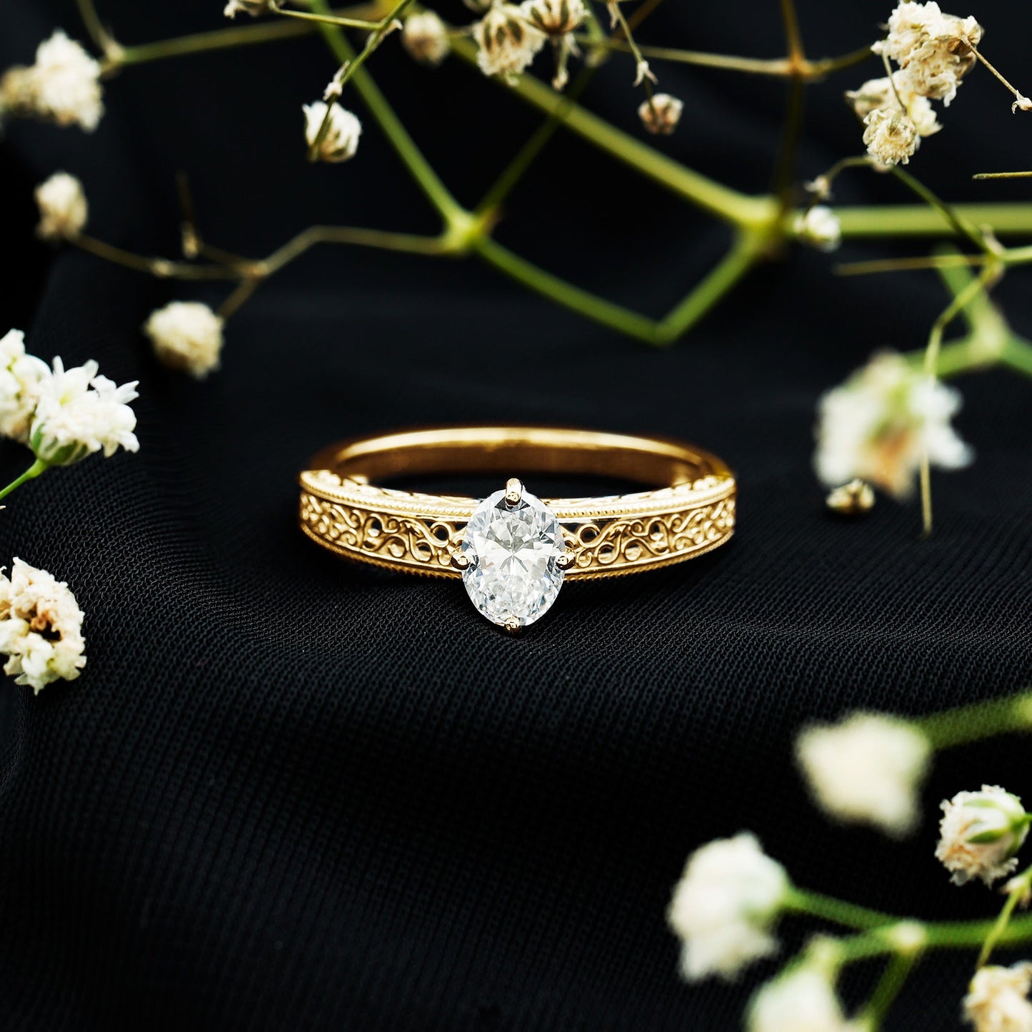 Oval Shape 1.2 Carat Lab Grown Diamond Filigree Engagement Ring