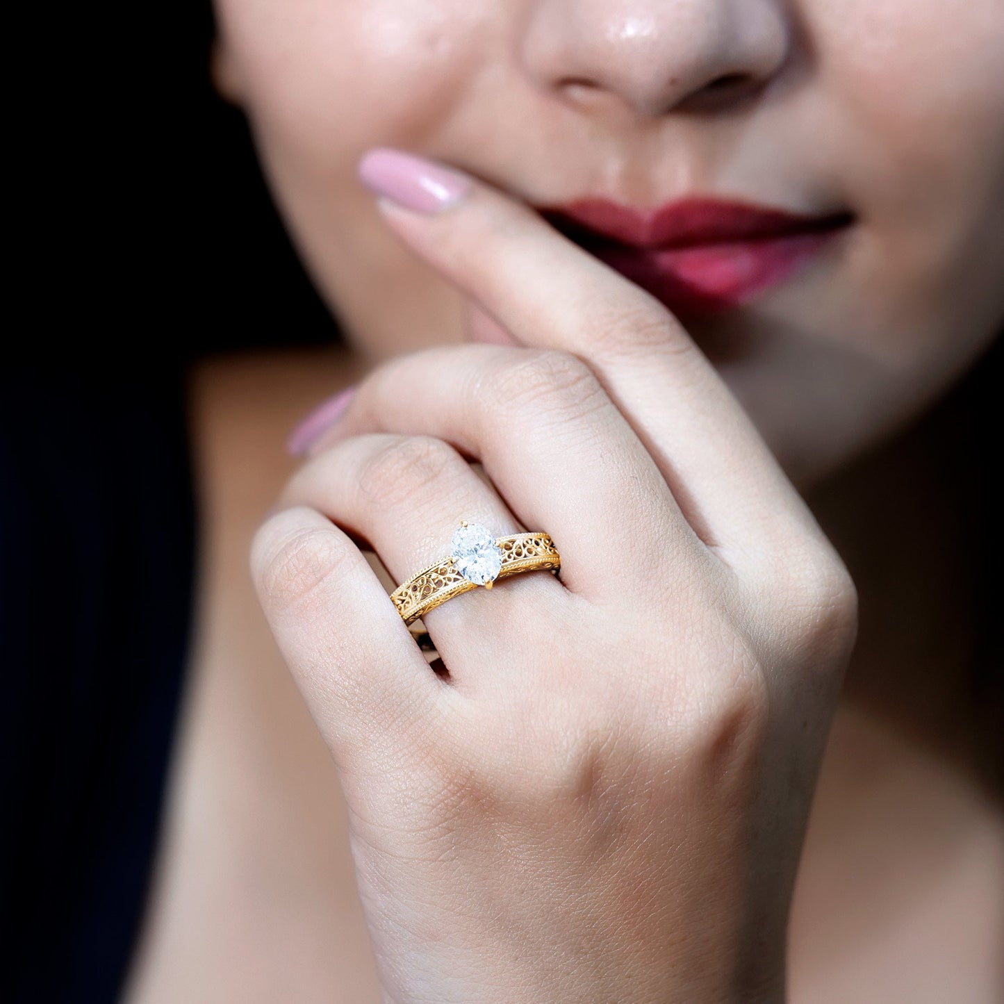 Oval Shape 1.2 Carat Lab Grown Diamond Filigree Engagement Ring