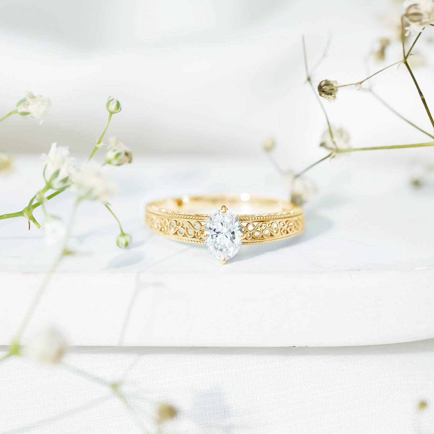 Oval Shape 1.2 Carat Lab Grown Diamond Filigree Engagement Ring