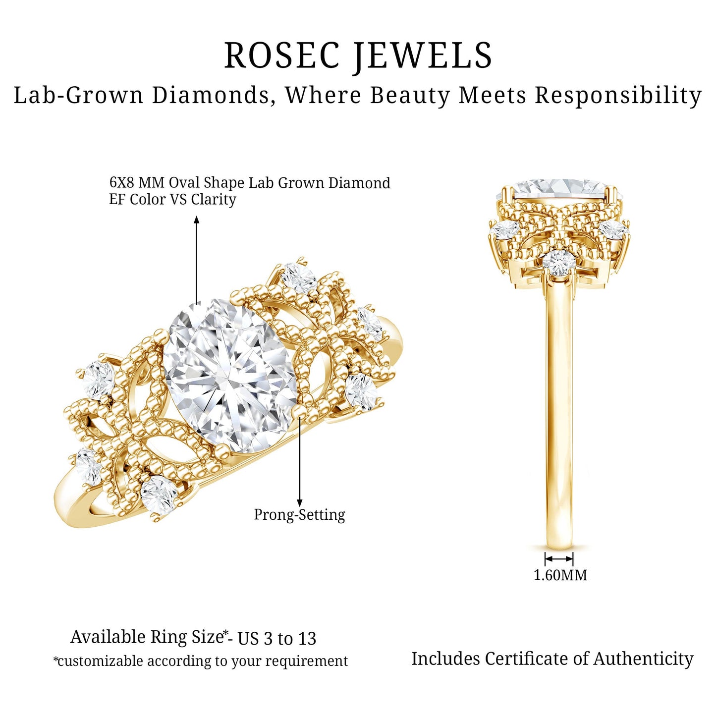 Nature Inspired Lab Grown Diamond Solitaire Engagement Ring