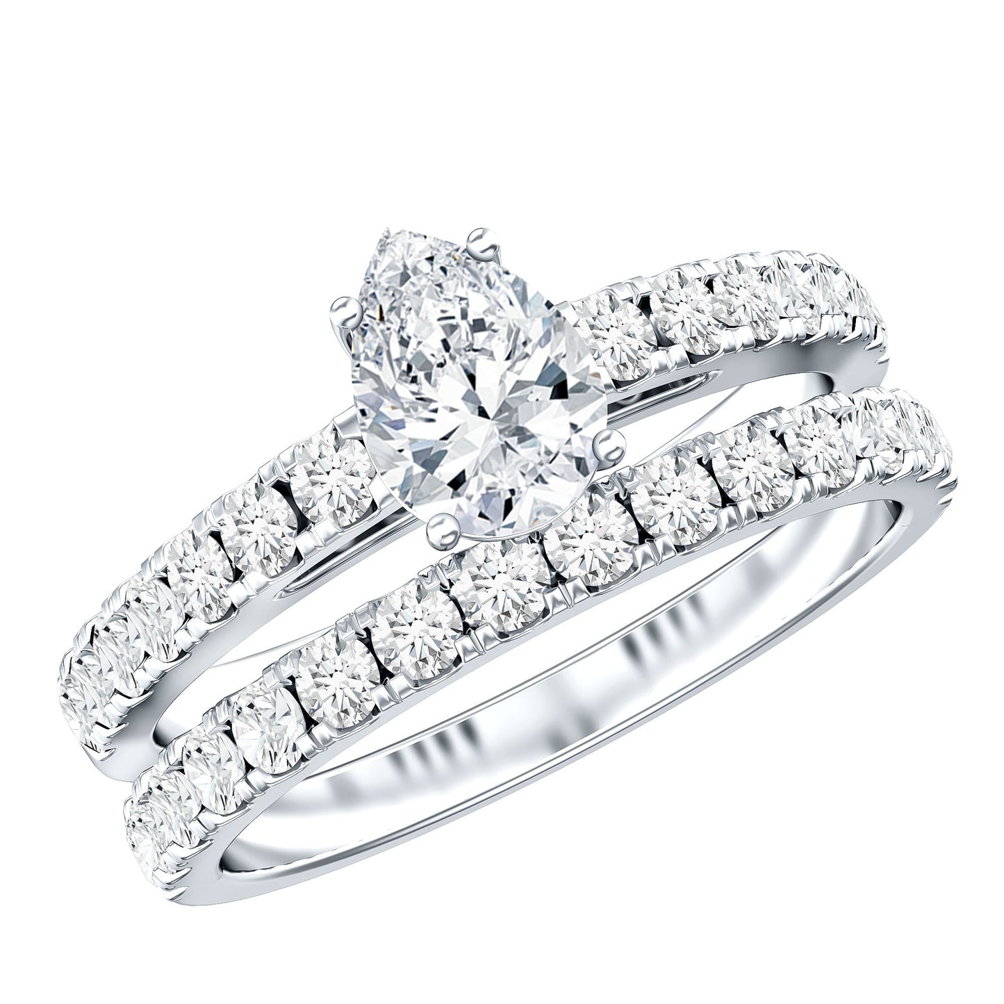 Minimal Pear Shape Lab Grown Diamond Wedding Ring Set