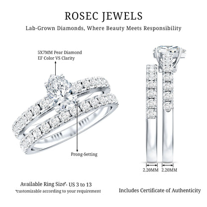 Minimal Pear Shape Lab Grown Diamond Wedding Ring Set