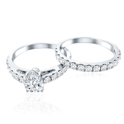 Minimal Pear Shape Lab Grown Diamond Wedding Ring Set