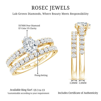 Minimal Pear Shape Lab Grown Diamond Wedding Ring Set