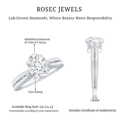 Claw Set Oval Shape Lab Grown Diamond Solitaire Engagement Ring