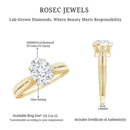 Claw Set Oval Shape Lab Grown Diamond Solitaire Engagement Ring