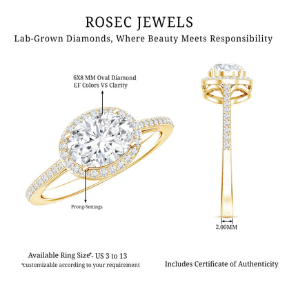 Oval Shape Lab Grown Diamond Engagement Ring with Halo