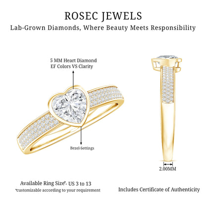 Heart Shape Lab Grown Diamond Solitaire Ring with Side Stones