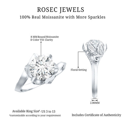 2 Carat Moissanite Floral Engagement Ring with Bypass Shank