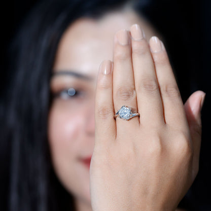 2 Carat Moissanite Floral Engagement Ring with Bypass Shank